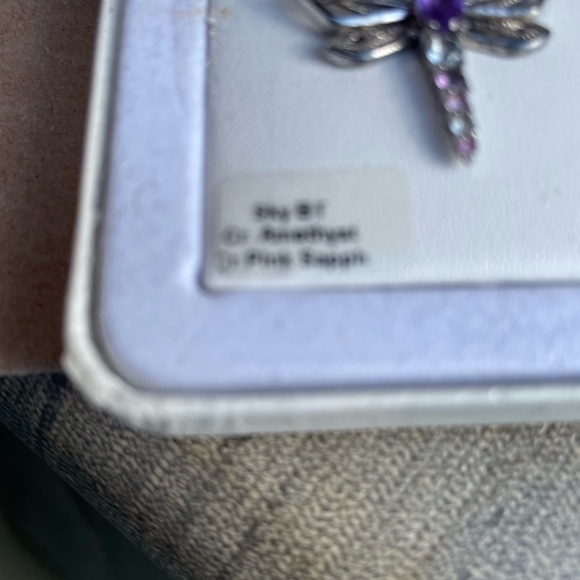 Silver Dragonfly Pendant with Amethyst and Pink Sapphire - Picture 3 of 8